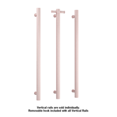 Thermoril Verticle Towel Bar Straight/Round With Hook 900x142x100mm 12V - Dusty Pink (26Watt)